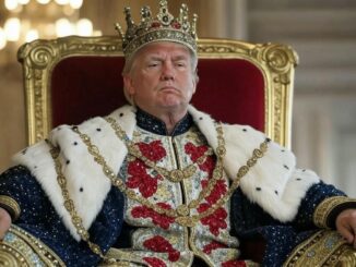 Man dressed as a king on throne.