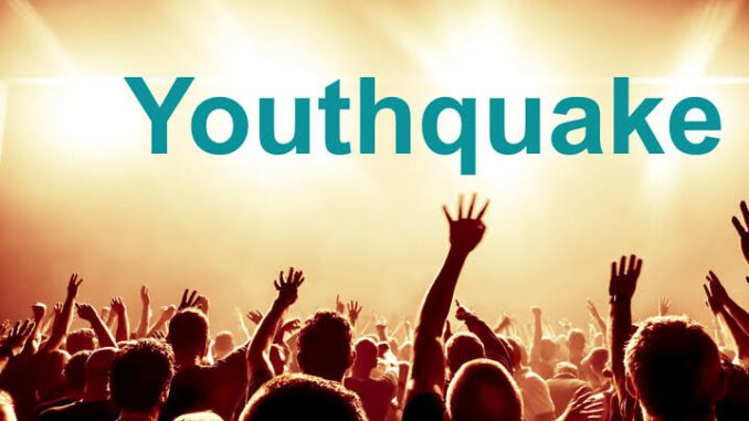 Crowd celebrating at concert, "Youthquake" text.