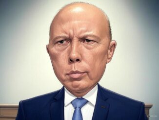 Caricature of a serious bald man.