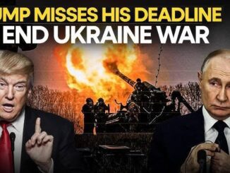 Trump and Putin with Ukraine war background.