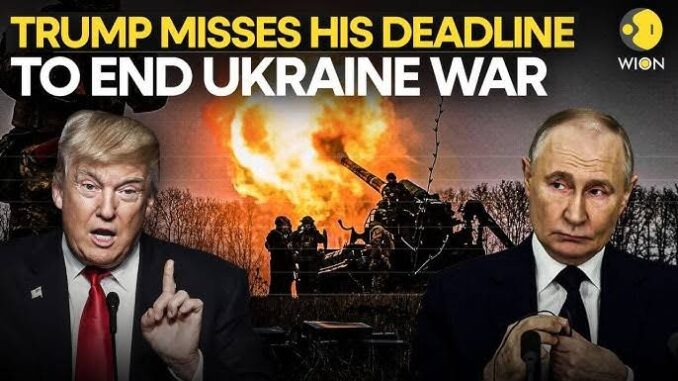 Trump and Putin with Ukraine war background.