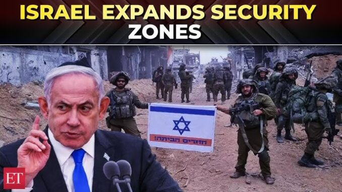Israeli leader and soldiers in security zone.