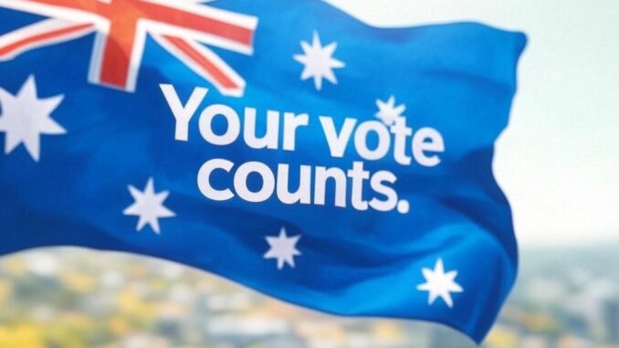 Australian flag with "Your vote counts" text.