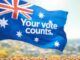 Australian flag with "Your vote counts" text.