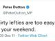 Tweet about left-wing individuals and weekend.
