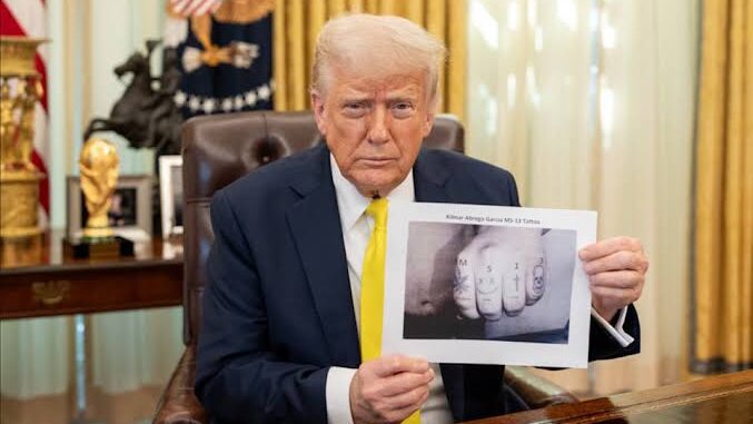 Donald Trump holding a photo of a hand with multiple fingers. Donald Trump holding a photo of a hand with multiple fingers.