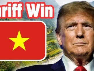 Donald Trump with Vietnamese flag and text 'Off Win' in background.