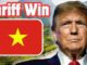 Donald Trump with Vietnamese flag and text 'Off Win' in background.