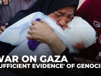 A grieving woman embraces a child wrapped in bandages amid Gaza conflict.