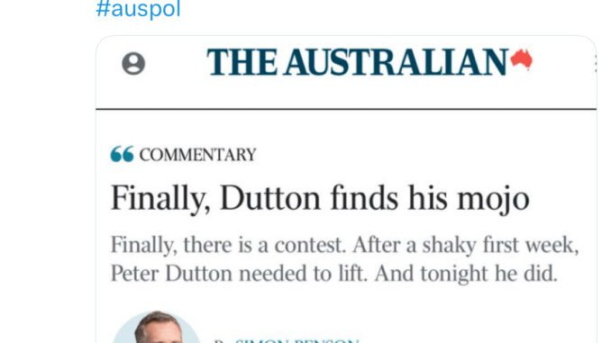 Tweet about Peter Dutton finding his mojo. Tweet about Peter Dutton finding his mojo.