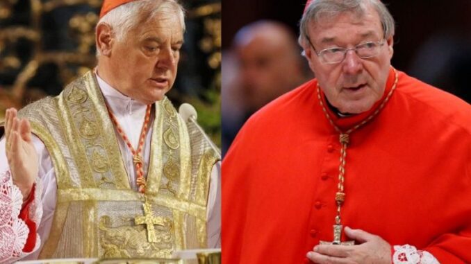 Two elderly clergymen in ornate red and gold religious attire. Two elderly clergymen in ornate red and gold religious attire.