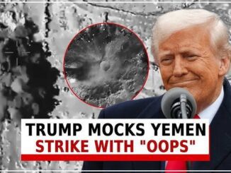 Image of Trump mocking Yemen strike with the word 'OOPS'.