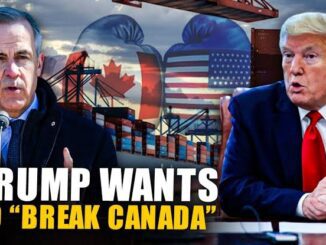 Political leaders with flags and a controversial statement about Canada.