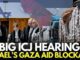 Officials and lawyers in a courtroom for Gaza aid blockage hearing.