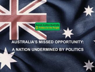 Australian flag with political message overlay.