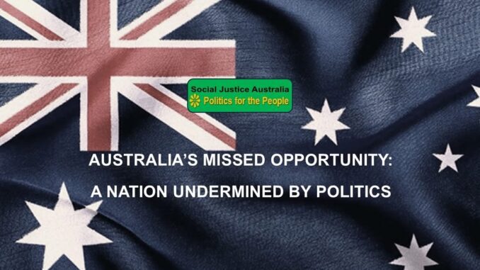 Australian flag with political message overlay.