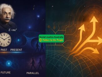 Einstein, time concepts, and directional arrows illustration.