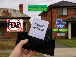 Hand holding card in front of houses.