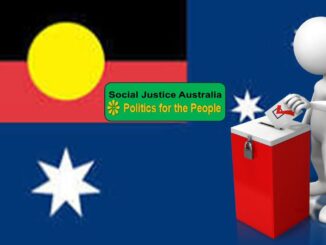 Australian flag with a voting box and Social Justice Australia logo.