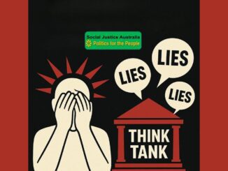 An illustration showing a distressed person surrounded by words like 'LIES' and 'THINK TANK'.