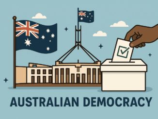 Illustration of Australian democracy featuring Parliament and voting.