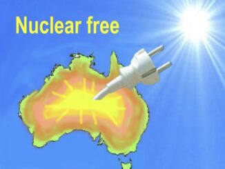 Illustration of Australia powered by solar energy, highlighting a nuclear-free message.