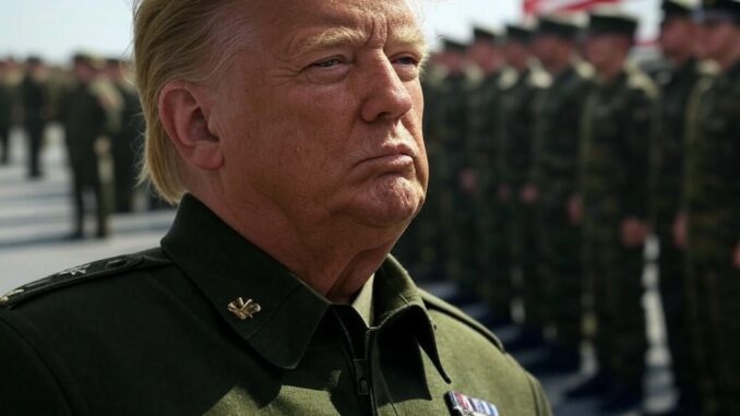 Donald Trump in military uniform at a formal event. Donald Trump in military uniform at a formal event.