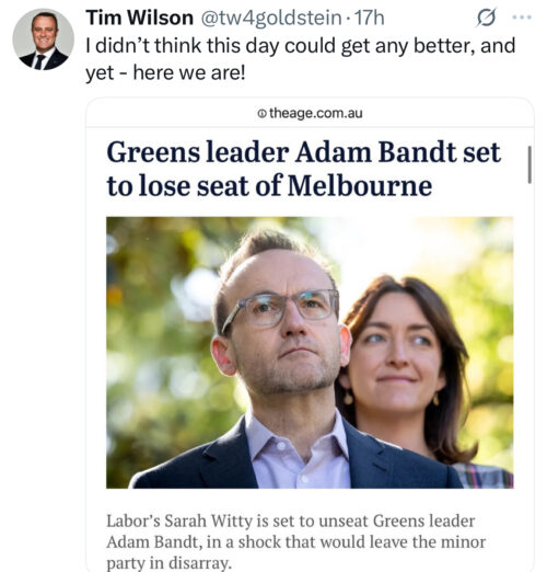 Adam Bandt and another person at a political event in Melbourne.