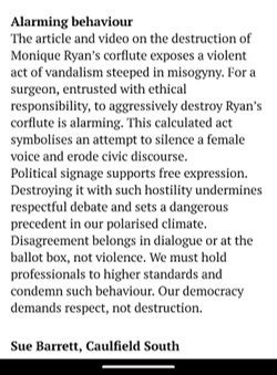 Monique Ryan critiques a violent act with ethical firmness and political insight.