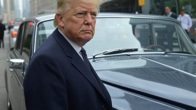 Man in a dark coat standing near a vintage car on a city street. Man in a dark coat standing near a vintage car on a city street.