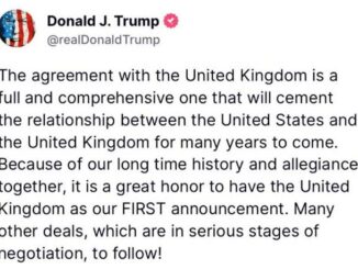 Screenshot of a Donald J. Trump tweet discussing a UK-US agreement.