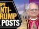 A bishop stands smiling next to a text about anti-Trump posts.