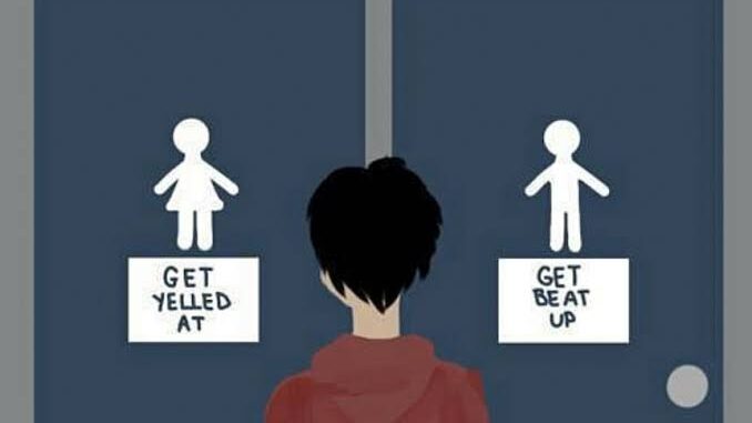 A person stands confused between two doors with conflicting signs. A person stands confused between two doors with conflicting signs.
