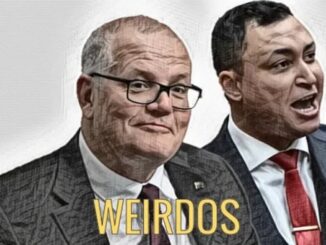 Two men in suits with 'WEIRDOS' text overlay.