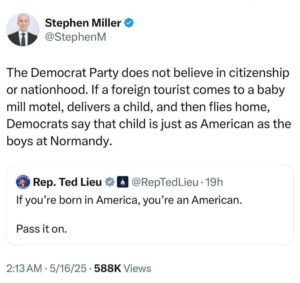 Tweet exchange about citizenship and American identity.