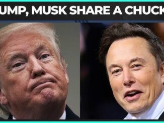 Donald Trump and Elon Musk with a headline about sharing a child.