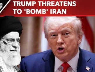 Trump threatens to bomb Iran, shown with Iranian leader.