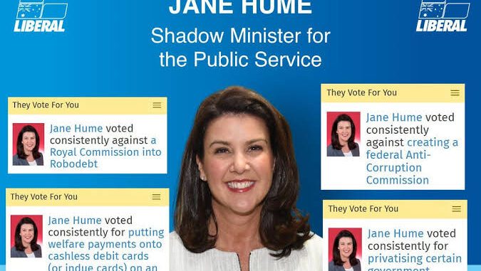 An informational graphic about Jane Hume, Shadow Minister for the Public Service.