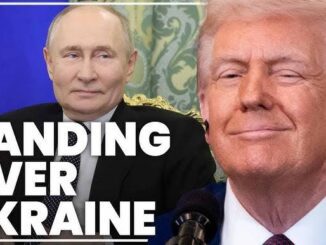 Vladimir Putin and Donald Trump with text about Ukraine conflict.