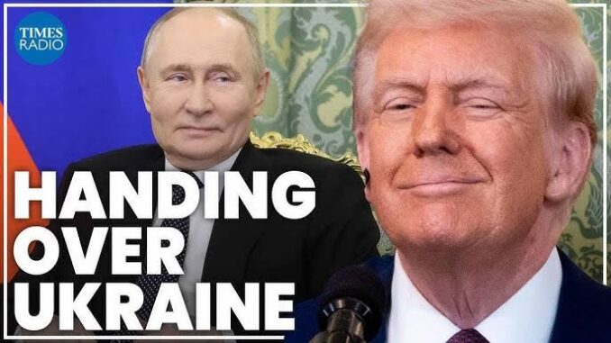 Vladimir Putin and Donald Trump with text about Ukraine conflict. Vladimir Putin and Donald Trump with text about Ukraine conflict.