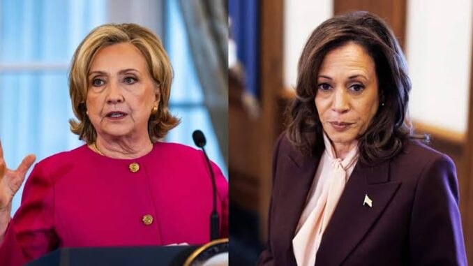 Hillary Clinton and Kamala Harris in separate formal settings. Hillary Clinton and Kamala Harris in separate formal settings.