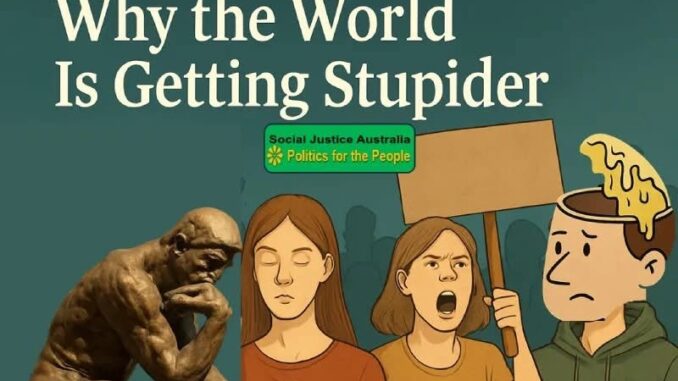 Illustration showing frustrated people protesting about the world getting worse.