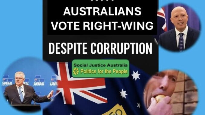 A thumbnail discussing why Australians vote right-wing despite corruption. A thumbnail discussing why Australians vote right-wing despite corruption.