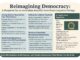 A detailed infographic titled 'Reimagining Democracy' exploring democracy and corporate power.