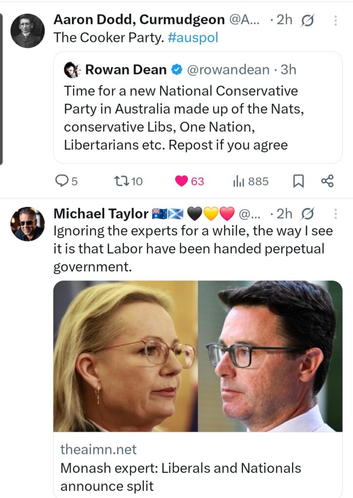 A Twitter post discussing political perspectives with profile photos of two men.