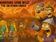 Cartoon chaos with characters and wild creatures at a lively event.