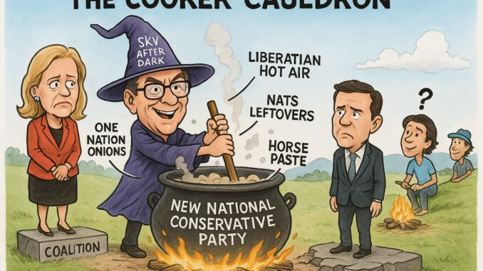 Political cartoon criticizing the New National Conservative Party's policies. Political cartoon criticizing the New National Conservative Party's policies.