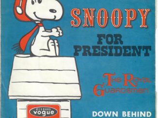 Snoopy campaigns for president in a playful vintage poster.