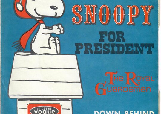 Snoopy campaigns for president in a playful vintage poster.