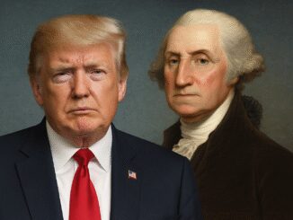 Donald Trump and George Washington portrait side by side.